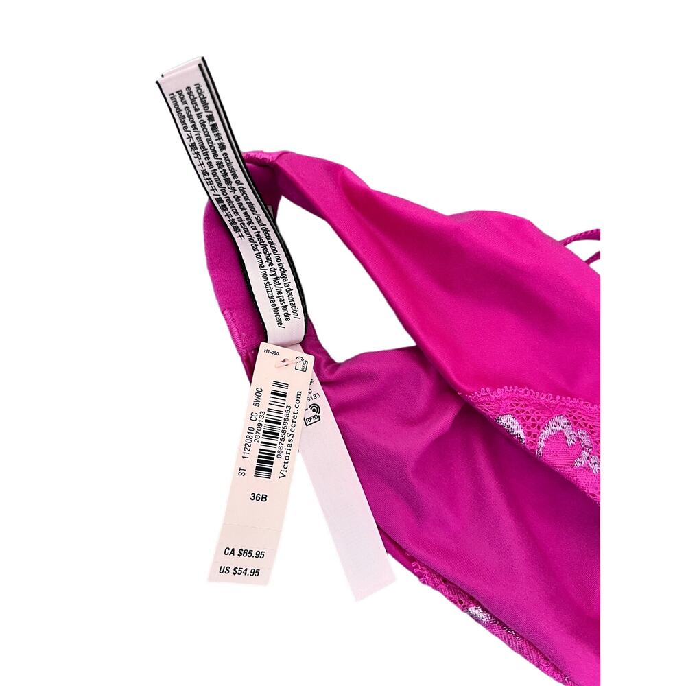 Victoria's Secret Very Sexy Push-Up Bra 36B Hot Pink With Lace Embroidery NWT - Picture 5 of 7